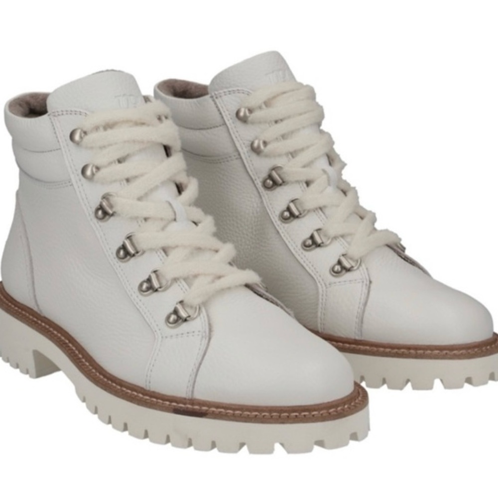 Paul Green Jojo Boot - Off White Cervo Leather lace up Leather booties